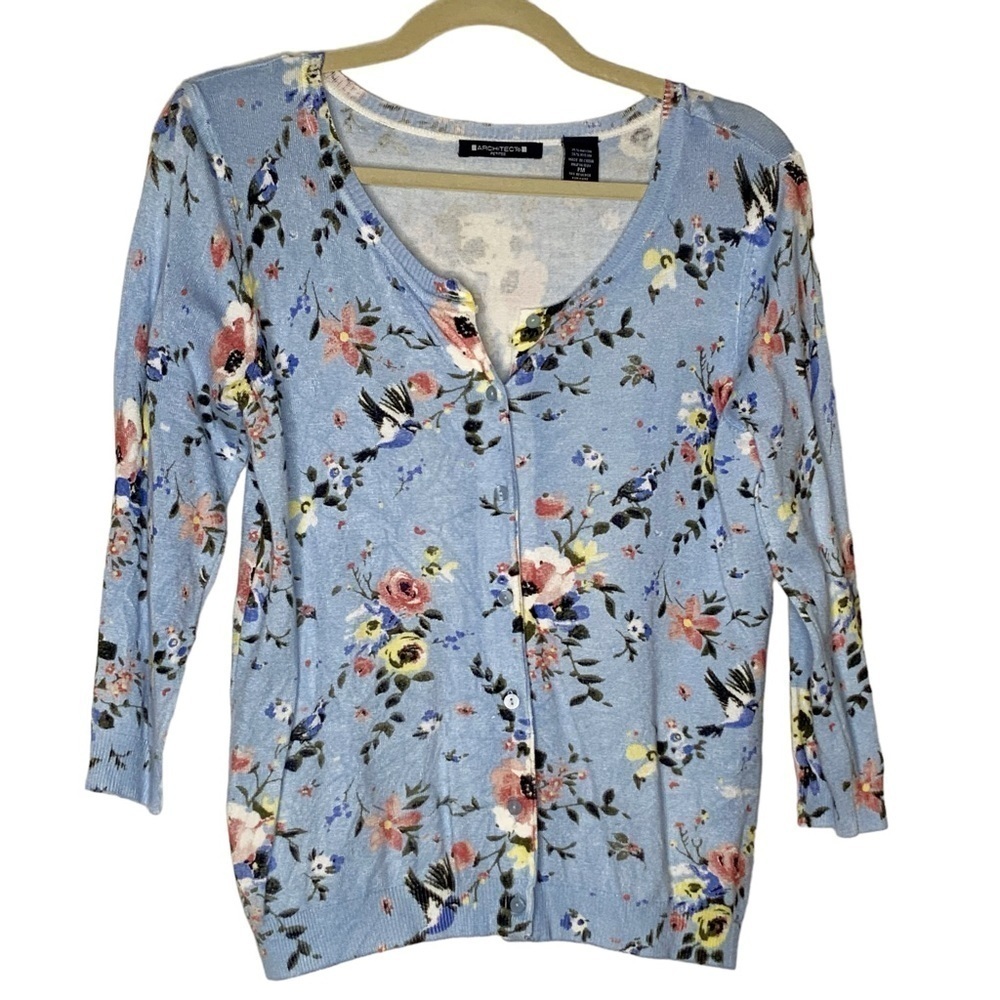 Architect-blue floral long sleeve cardigan. Size PM